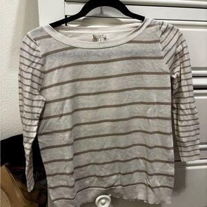 J. Crew White and Brown Striped Blouse